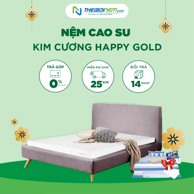 Nệm Cao Su Kim Cương Happy Gold Giảm 20% Kèm Quà Tặng | Thegioinem.com