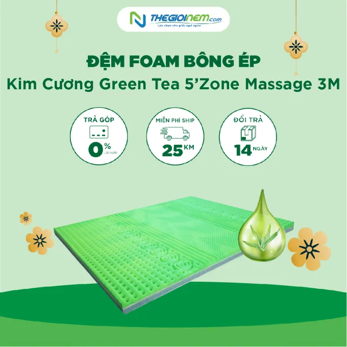 Đệm Foam bông ép Kim Cương Green Tea 5'Zone Massage 3M Giảm 39% 