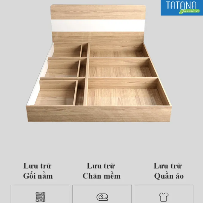 Giường gỗ Nhật ngăn kéo Tatana MDF032 sang trọng, bền bỉ ưu đãi hấp dẫn 15% tại Thegioinem.com
