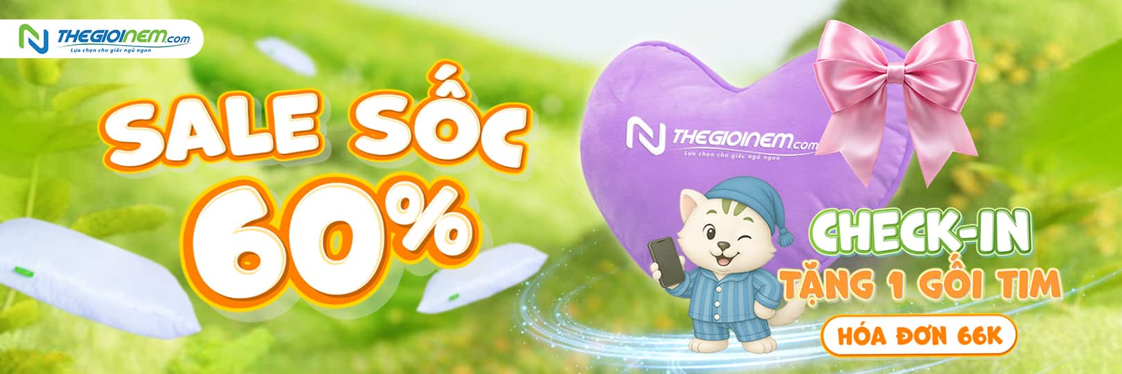 Check in nhận gối tim đơn 66k