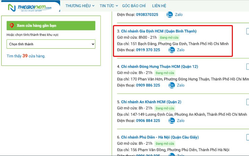 Khách hàng có thể cập nhật địa chỉ mới tại website Thegioinem.com