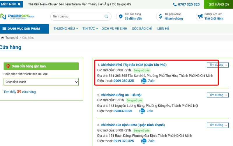 Xem thông tin địa chỉ mới tại website thegioinem.com