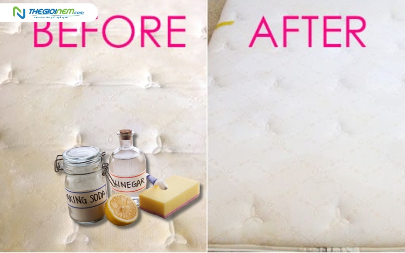 Baking soda và giấm trắng giúp tẩy vết ố vàng trên nệm hiệu quả