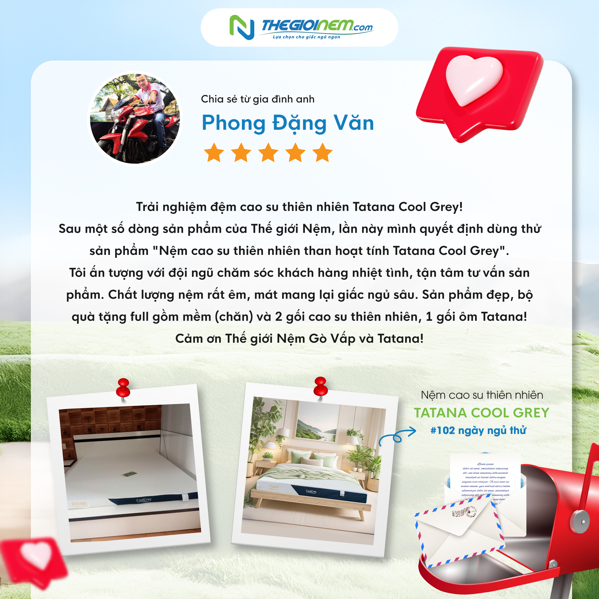 Feedback 102 ngày ngủ thử cùng nệm cao su TATANA Cool Grey 1