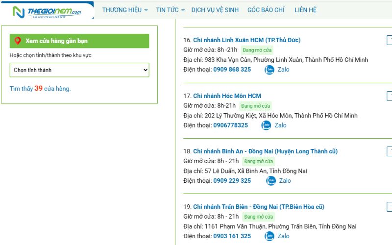 Thông tin địa chỉ mới được cập nhật tại website