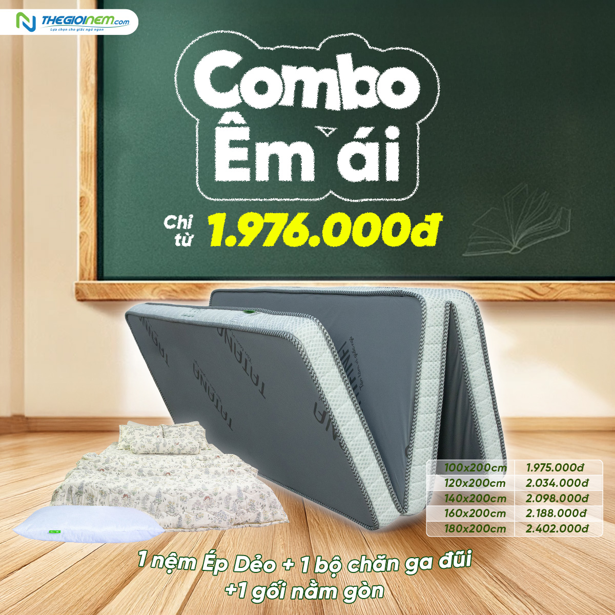 Combo nệm sinh viên ÊM ÁI