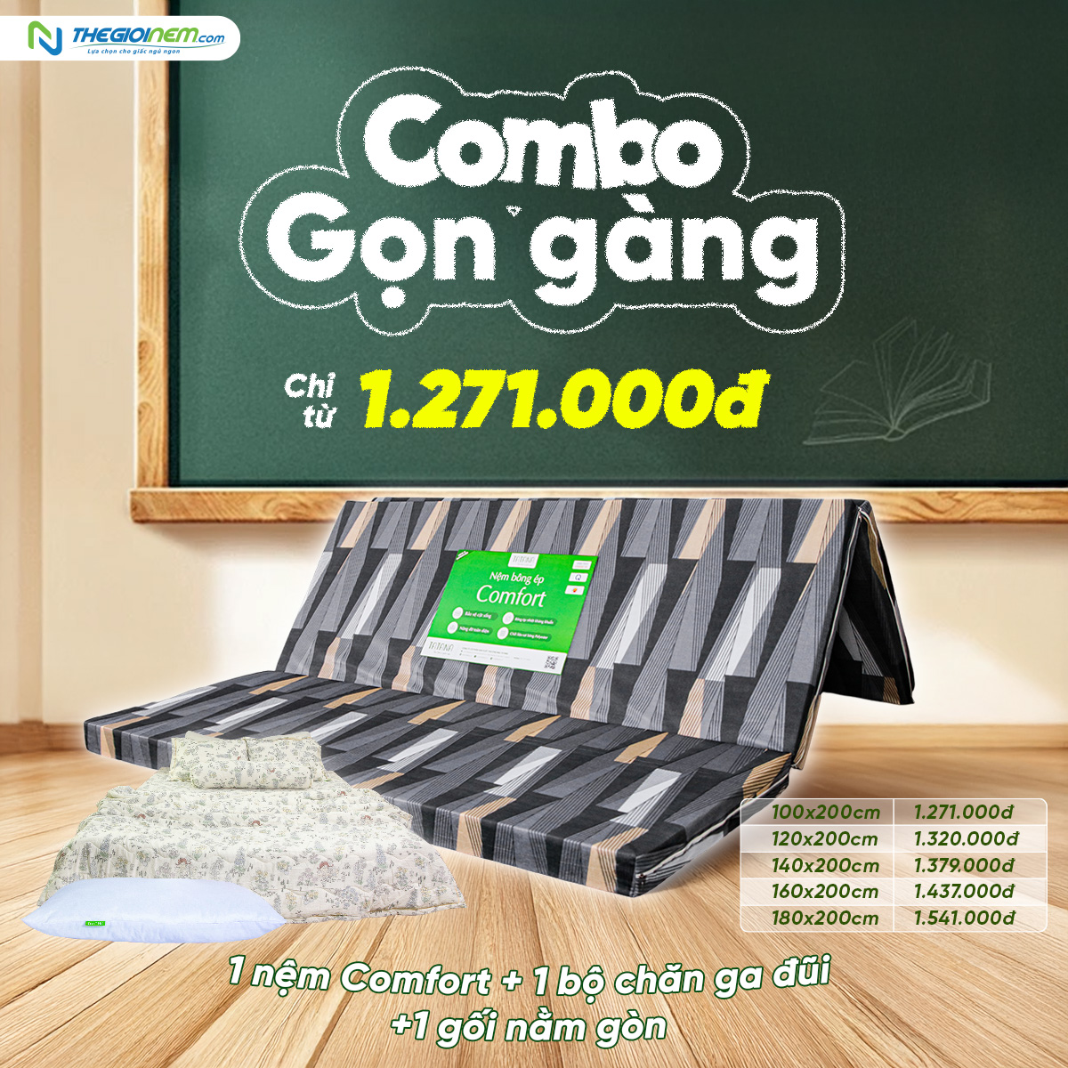 Combo nệm sinh viên GỌN GÀNG
