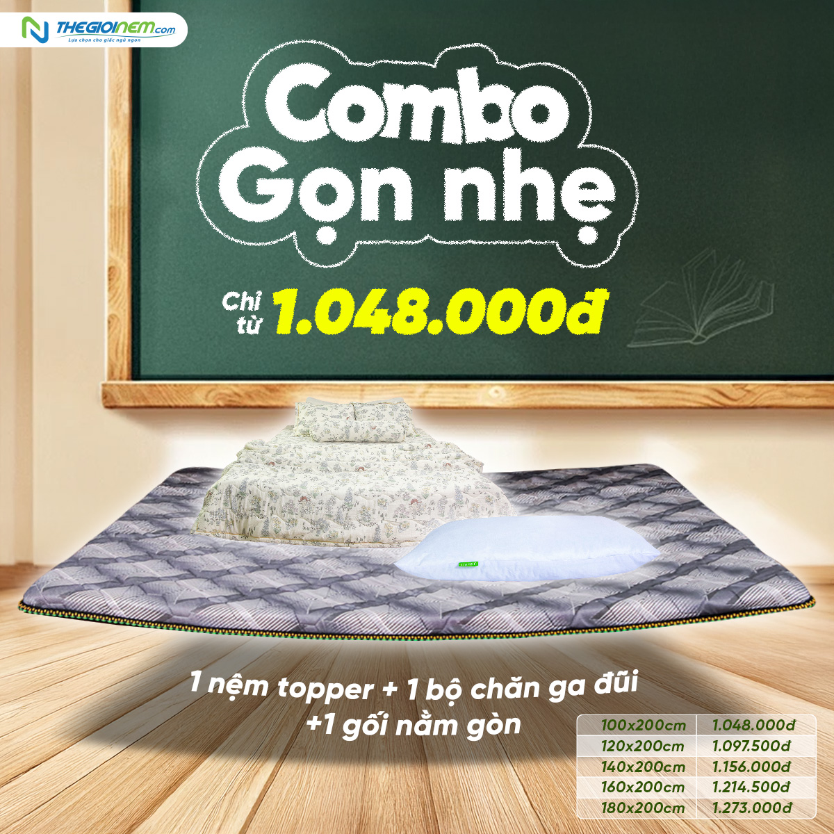 Combo nệm sinh viên GỌN NHẸ