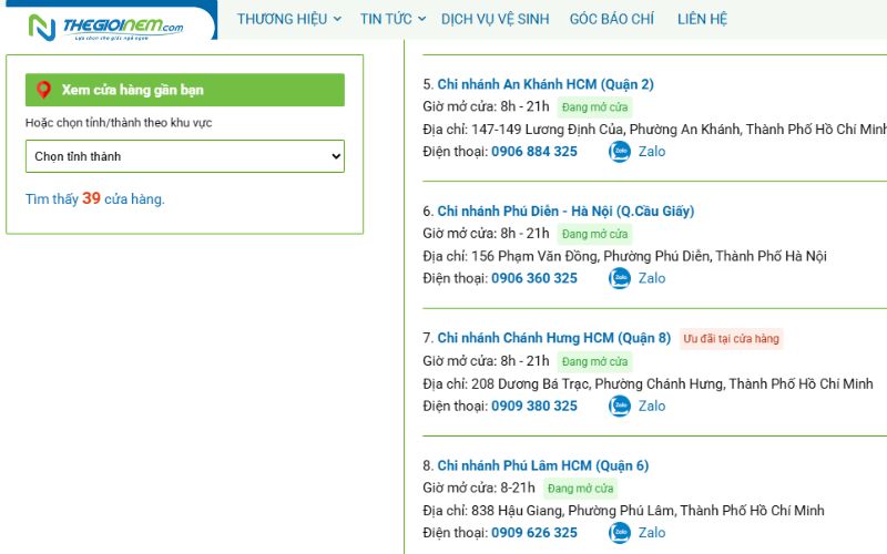 Địa chỉ mới được cập nhật tại website