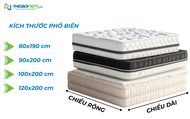 Các kích thước nệm đơn phổ biến