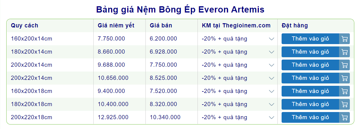 Cửa hàng bán nệm bông ép Everon giá rẻ tại Củ Chi
