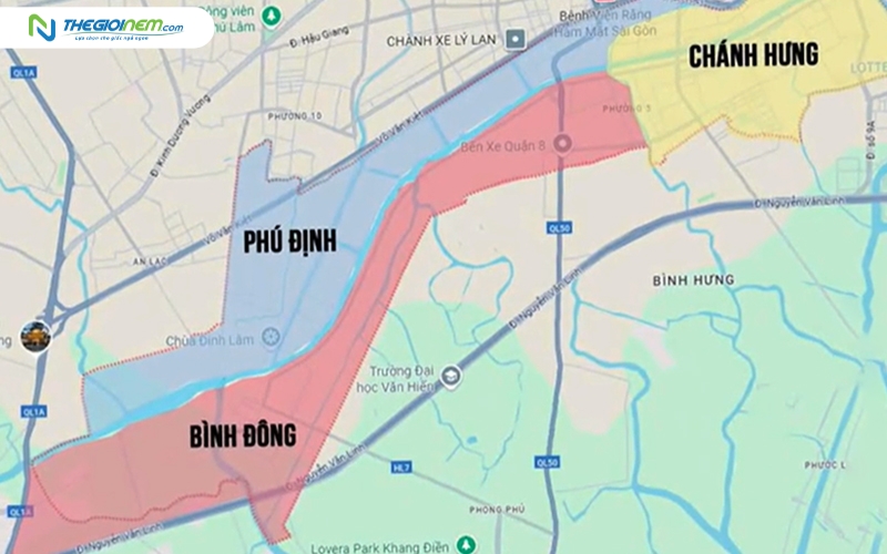 Khu vực Quận 8 sau sáp nhập