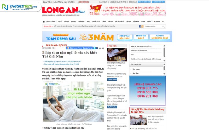 [Báo Long An] Bí kíp chọn nệm ngủ tốt cho sức khỏe - Thế Giới Nệm