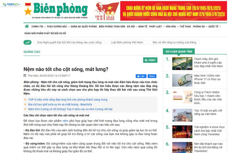 [Báo Biên Phòng] Nệm nào tốt cho cột sống, mát lưng?