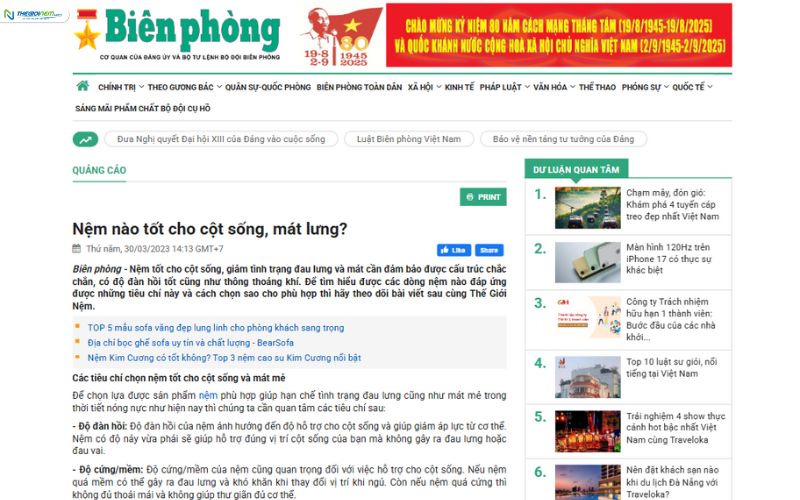 [Báo Biên Phòng] Nệm nào tốt cho cột sống, mát lưng?