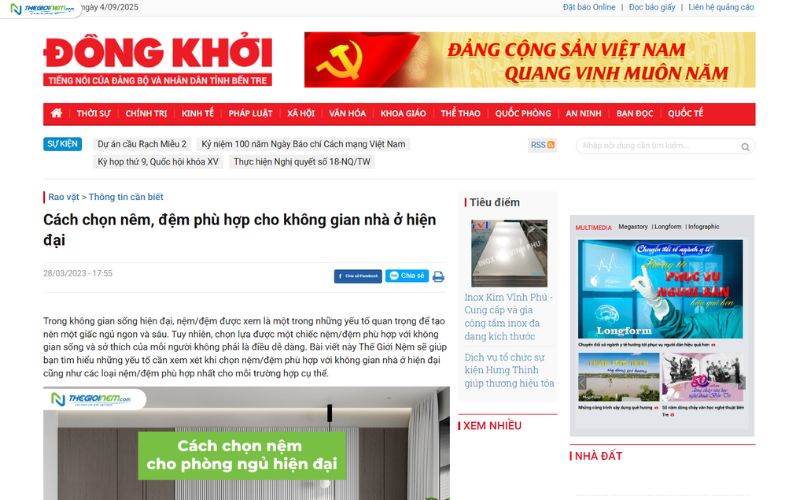 [Báo Đồng Khởi] Cách chọn nệm, đệm phù hợp cho không gian nhà ở hiện đại