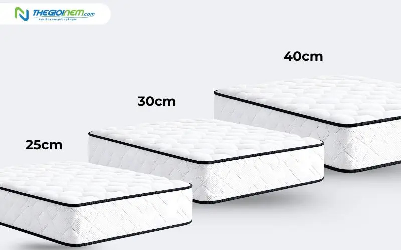 So sánh nệm lò xò dày 40cm với các size khác