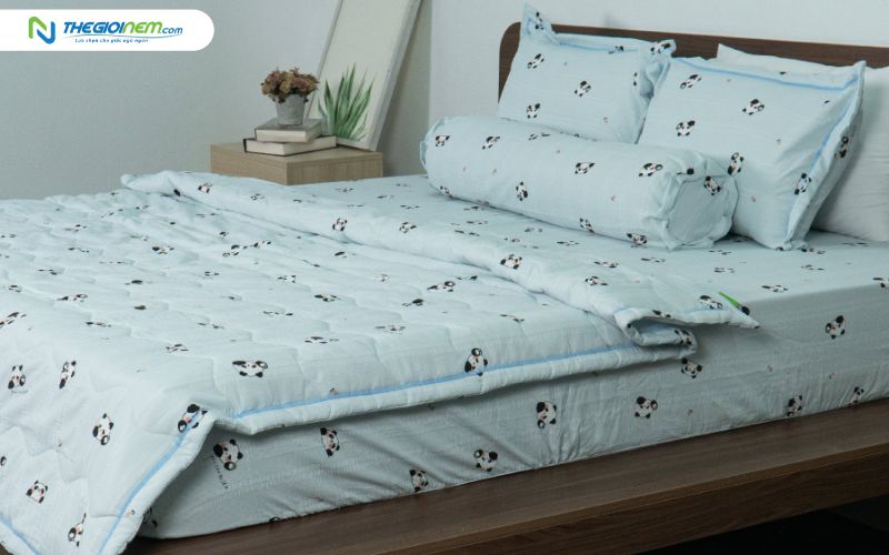 Đặt nệm trên giường và dùng ga để bảo vệ nệm