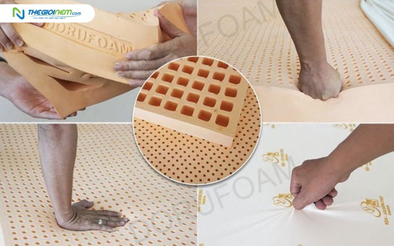 Nệm cao su Đồng Phú êm ái, đàn hồi, thoáng khí