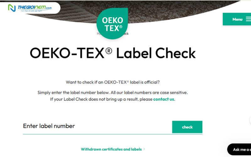 Kiểm tra chứng nhận chất lượng trên website OEKO-TEX®