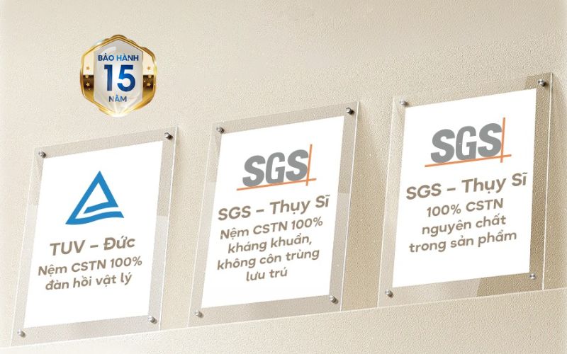 Nệm cao su thiên nhiên Kim Cương có độ bền vượt trội, đạt nhiều chứng nhận về chất lượng