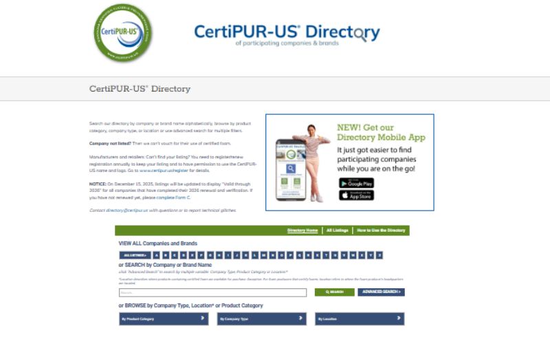 Kiểm tra nệm đạt chuẩn CertiPUR-US tại website