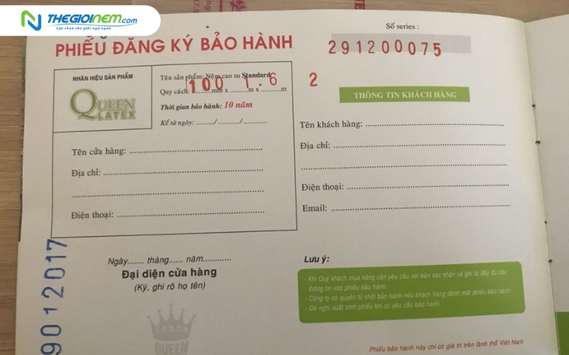 giấy bảo hành nệm vạn thành