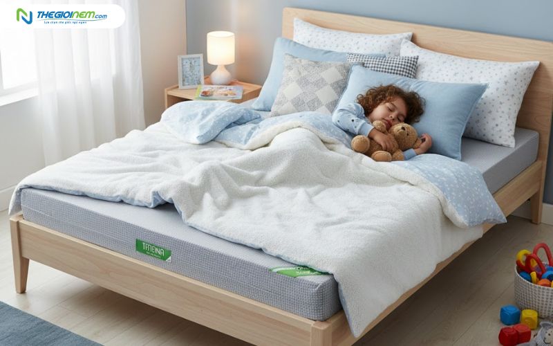 Đối với trẻ em, nệm bông ép có độ cứng cao sẽ là lựa chọn phù hợp