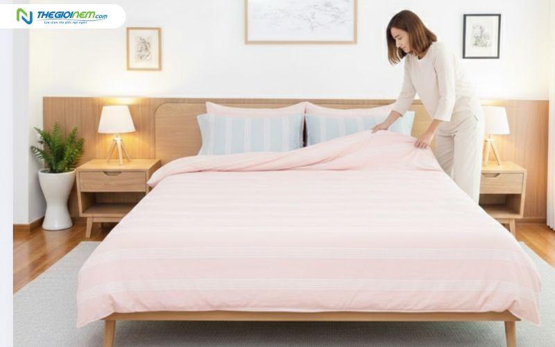 Sử dụng ga giường và thay đổi thường xuyên để bảo vệ bề mặt nệm