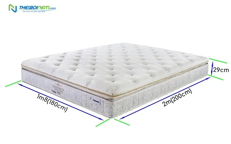 Kích thước chi tiết nệm 1m8