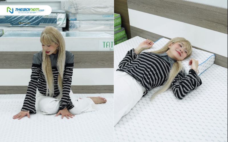 Nằm thử nệm tại cửa hàng để trải nghiệm