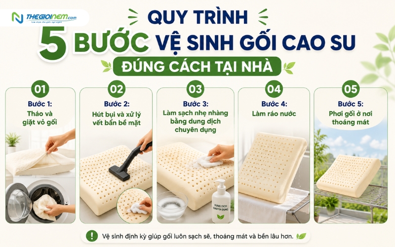 Vệ sinh gối cao su đơn giản tại nhà qua 5 bước