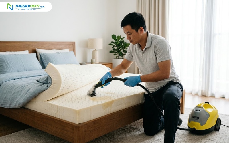 Giá dịch vụ vệ sinh nệm cao su sau giảm là 400.000đ/tấm