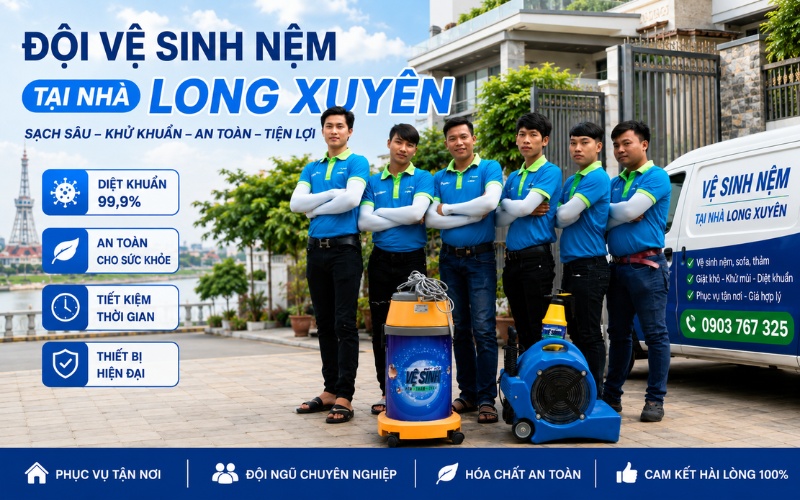 Dịch vụ giặt nệm tại nhà ở Long Xuyên của Thế Giới Nệm