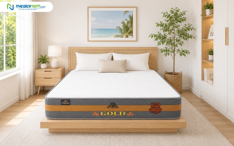 Nệm lò xo túi cao su Gold 3 Viền Kim Cương