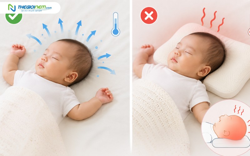 Cho trẻ nằm gối dẫn đến dễ hầm bí