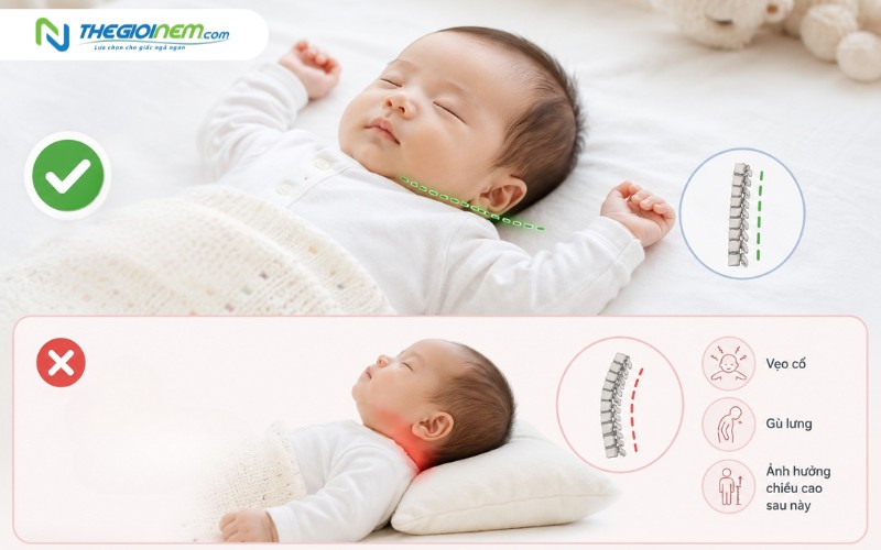 Tác động tiêu cực đến sự phát triển cột sống và khung cổ khi nằm gối