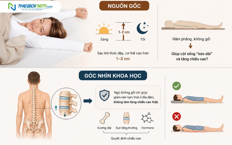 Thực hư tin đồn ngủ không gối tăng chiều cao