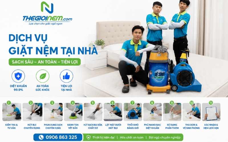 Quy trình giặt nệm 11 bước chuyên sâu