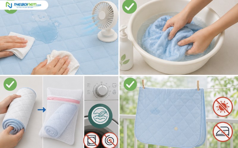 Thường xuyên vệ sinh bảo quản tốt ga chống thấm cho bé