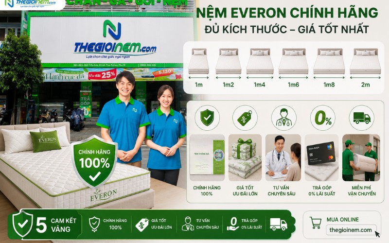 Mua nệm chính hãng đủ kích thước tại Thế Giới Nệm