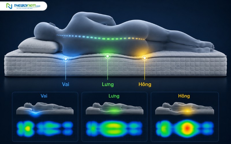 Khả năng phân bổ áp lực tại vai, hông và lưng