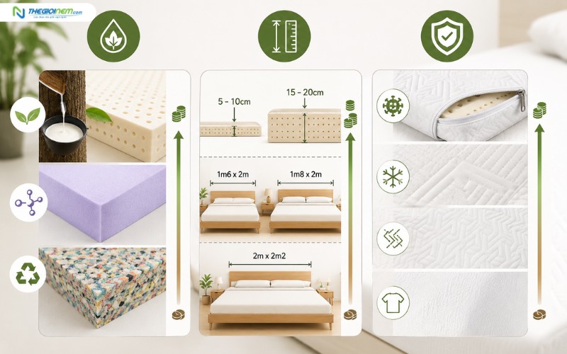 Các yếu tố ảnh hưởng trực tiếp đến giá nệm cao su Ưu Việt