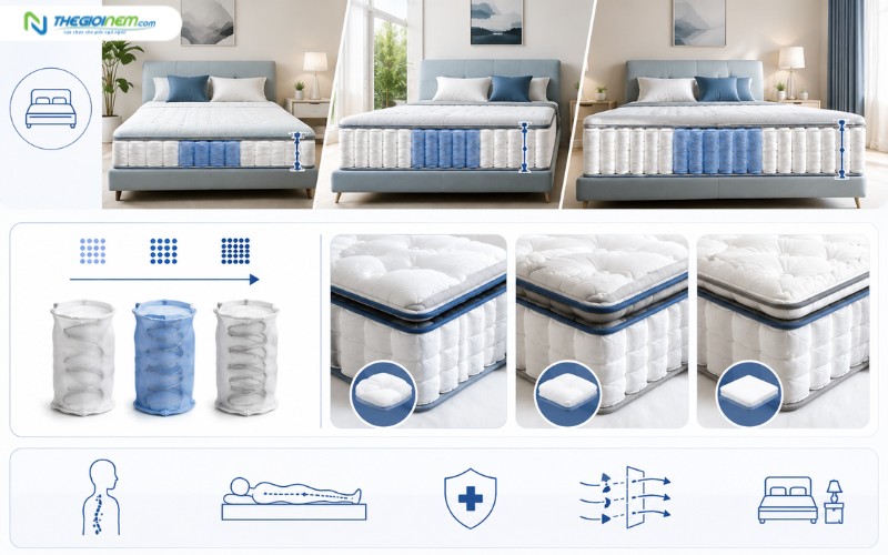 Cẩm nang chọn nệm lò xo túi độc lập phù hợp với từng nhu cầu và thể trạng