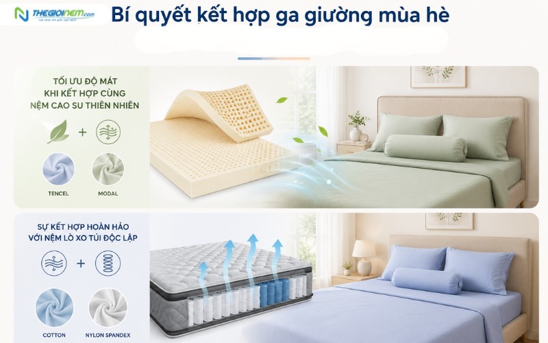 Bí quyết kết hợp ga giường mùa hè cùng các dòng nệm khác nhau
