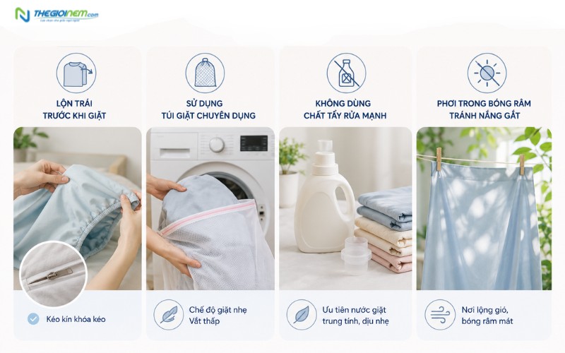 Hướng dẫn vệ sinh và bảo quản ga nệm mùa hè bền màu, giữ form