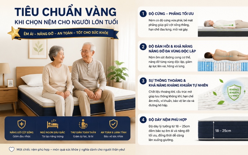 Các tiêu chuẩn cần biết khi chọn nệm cho người lớn tuổi
