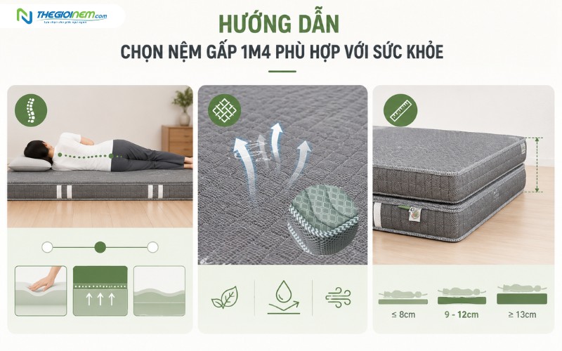 Hướng dẫn chọn nệm gấp 1m4 phù hợp với sức khỏe