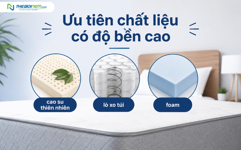 Ưu tiên chất liệu có độ bền cao như Latex, Foam cao cấp