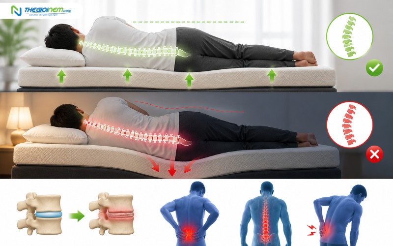 Tại sao nệm bị võng lại gây đau lưng?